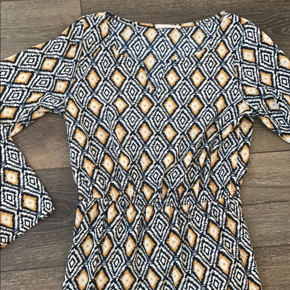 Navy & Mustard Pattern Dress - Picture 3 of 9